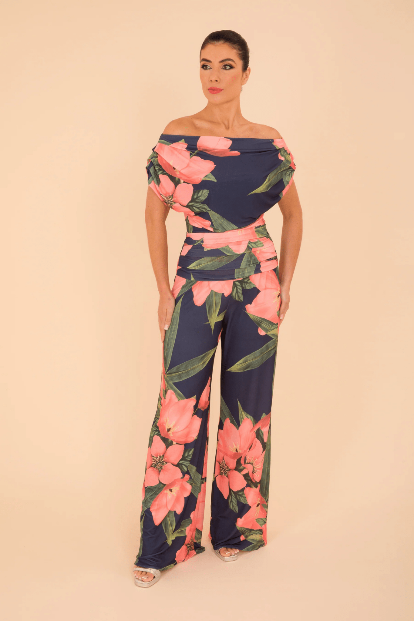 Atom Label SS25 Carbon Jumpsuit in Navy & Coral Floral
