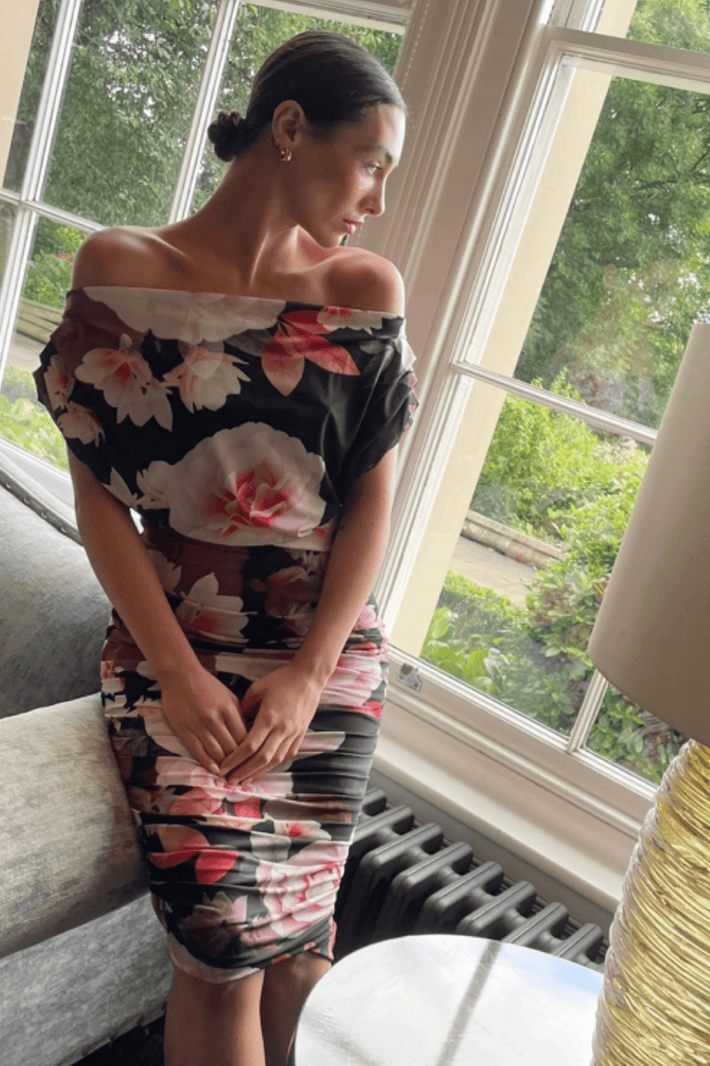  Dotique Atom Label Oxygen Dress in Black Pink Rose Print