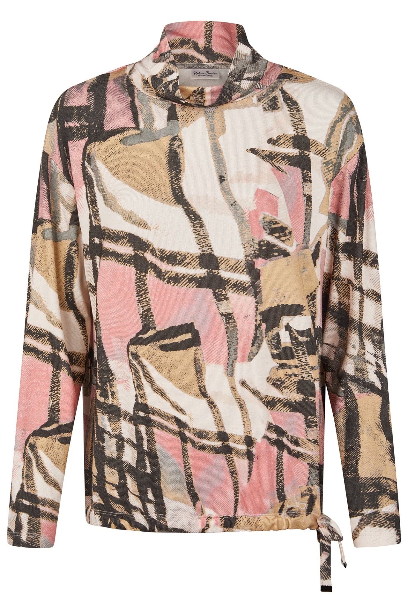 Barbara Lebek 42120052 Pink and Nude Mix Long Sleeved Cowl Neck Top with Drawstring - Dotique - Barbara Lebek