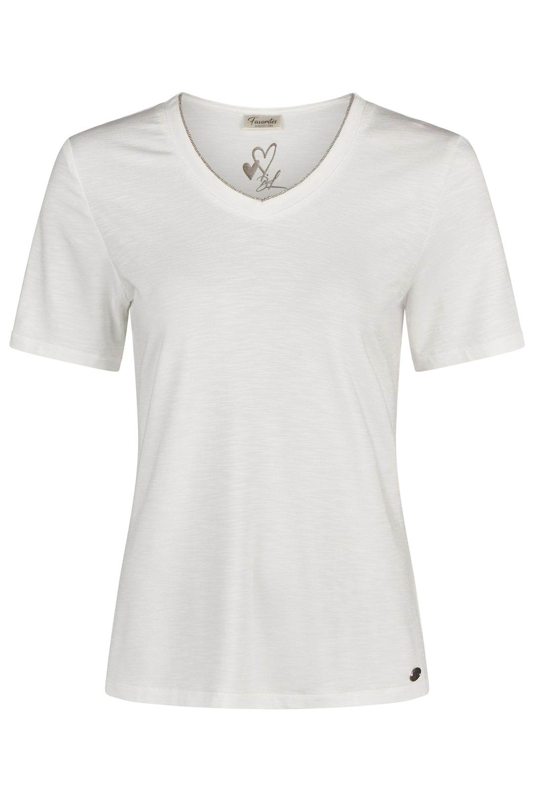 Barbara Lebek 75020052 Off White Edged V-Neck T-Shirt - Dotique