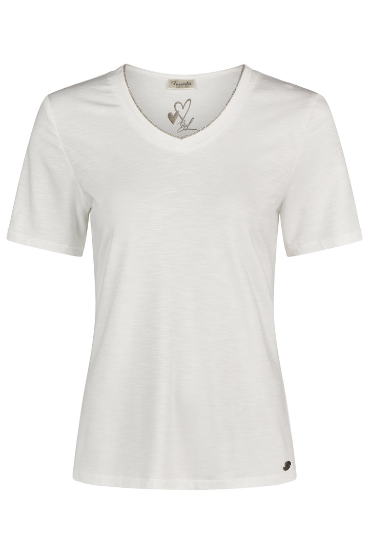 Barbara Lebek 75020052 Off White Edged V-Neck T-Shirt - Dotique