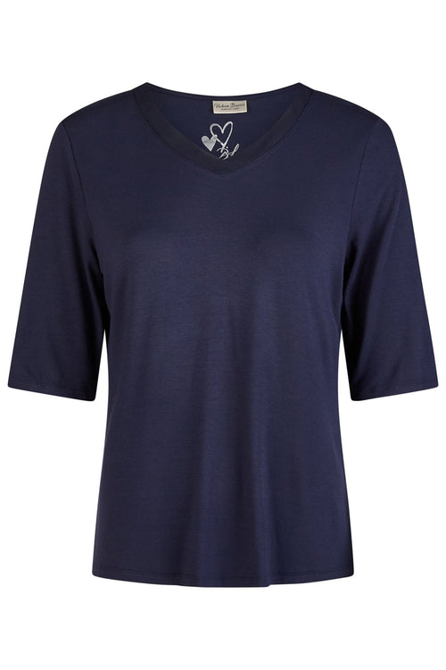 Barbara Lebek 85550052 Navy V - Neck T-Shirt Top - Dotique