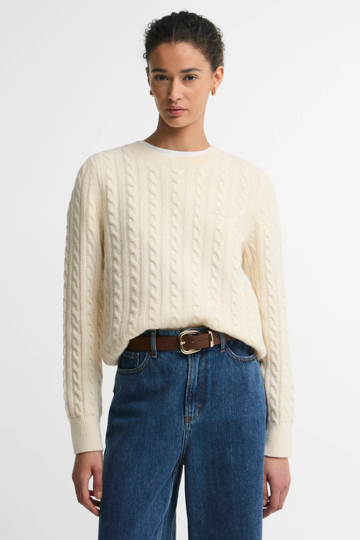 Barbour Ashdown Cable Knitted Jumper Ecru LKN1834