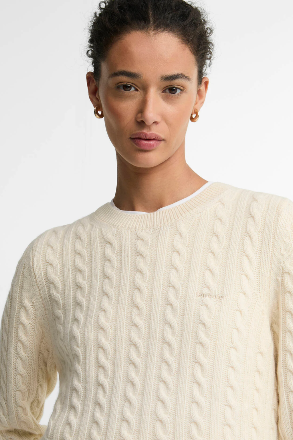 Barbour Ashdown Cable Knitted Jumper Ecru LKN1834