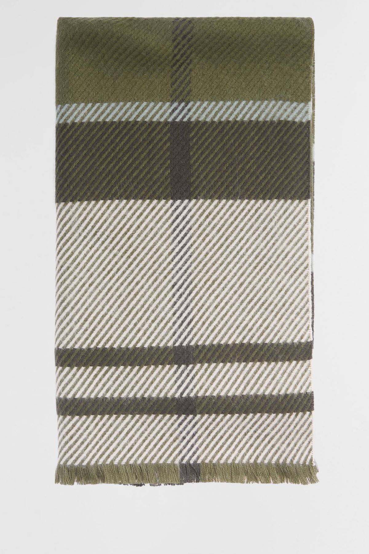 Olive green and cream striped scarf by Dotique. Shop Dotique at Dotique
