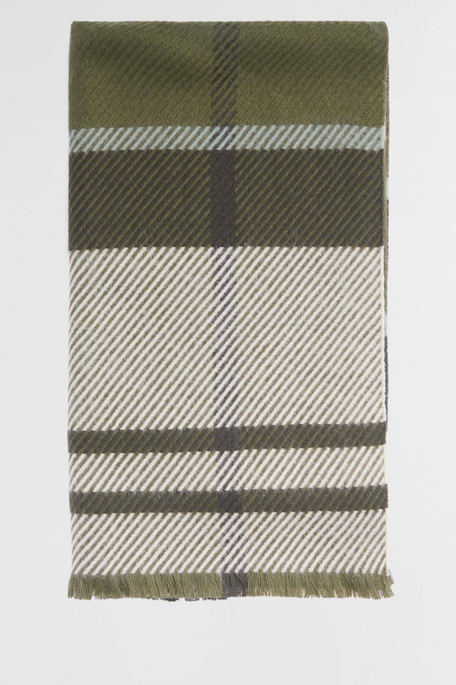 Olive green and cream striped scarf by Dotique. Shop Dotique at Dotique