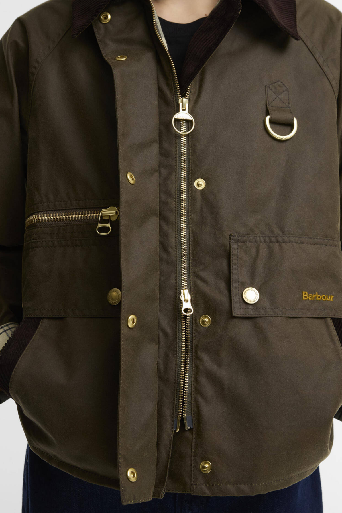 Barbour Cottingham Wax Jacket - Beech close up Shop Barbour at Dotique