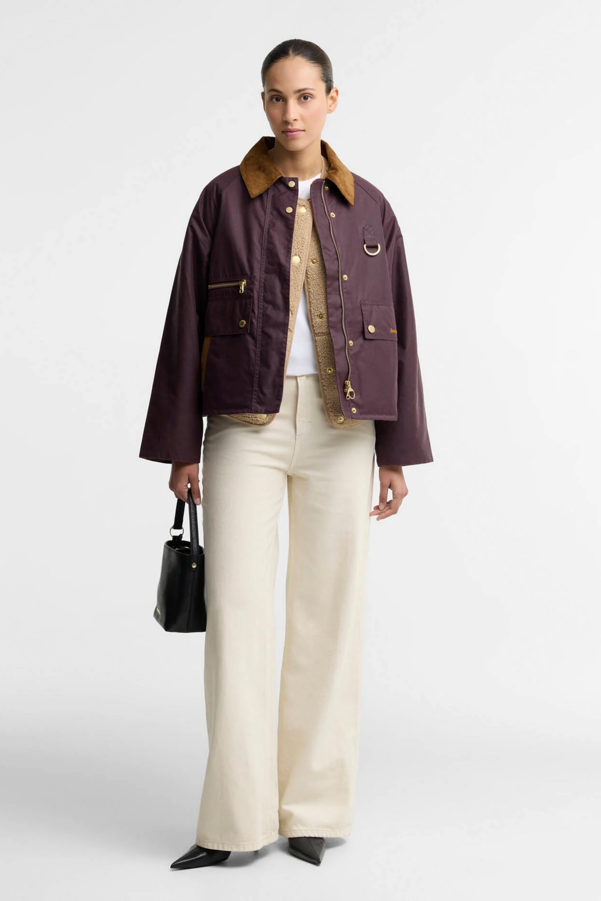 Barbour Cottingham Wax Jacket -Bordeau by Barbour on model. Shop Barbour at Dotique.