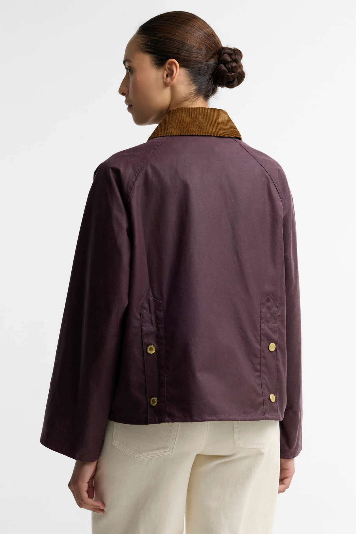 Barbour Cottingham Wax Jacket -Bordeau burgundy back view. You can Shop Barbour at Dotique.