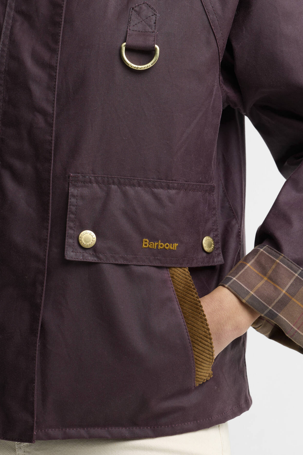 Barbour Cottingham Wax Jacket -Bordeau by Barbour with utility pocket and corduroy trim. Shop Barbour at Dotique