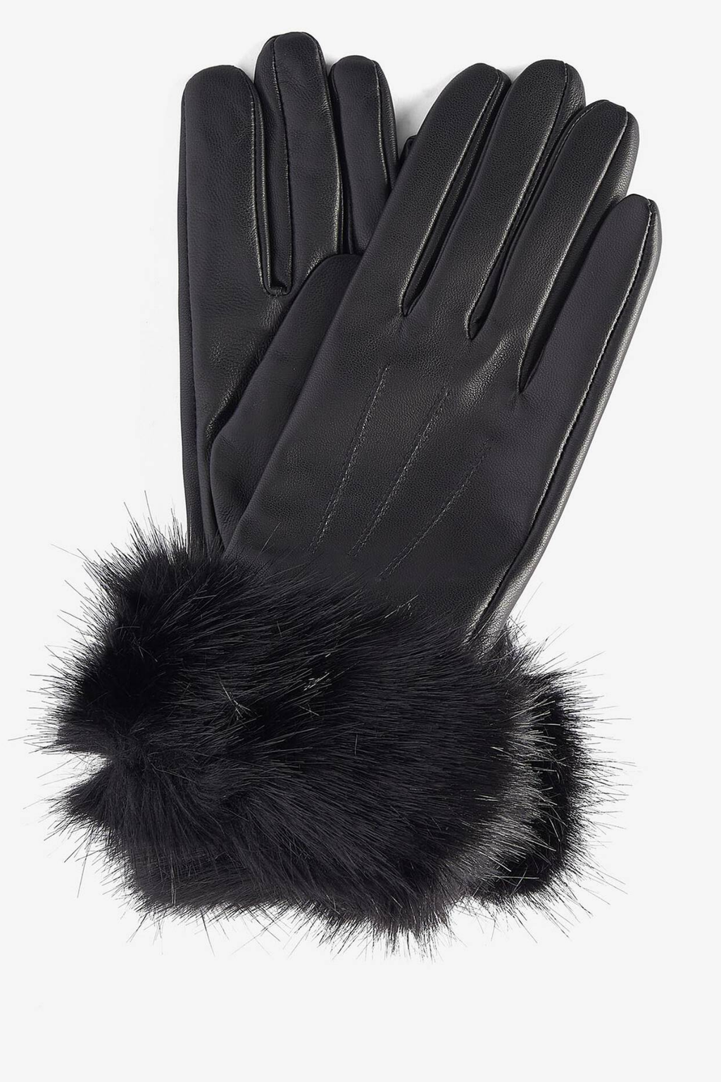 Barbour Fur Trim Gloves Black LGL0043 with black fur cuffs. You can Shop Barbour at Dotique