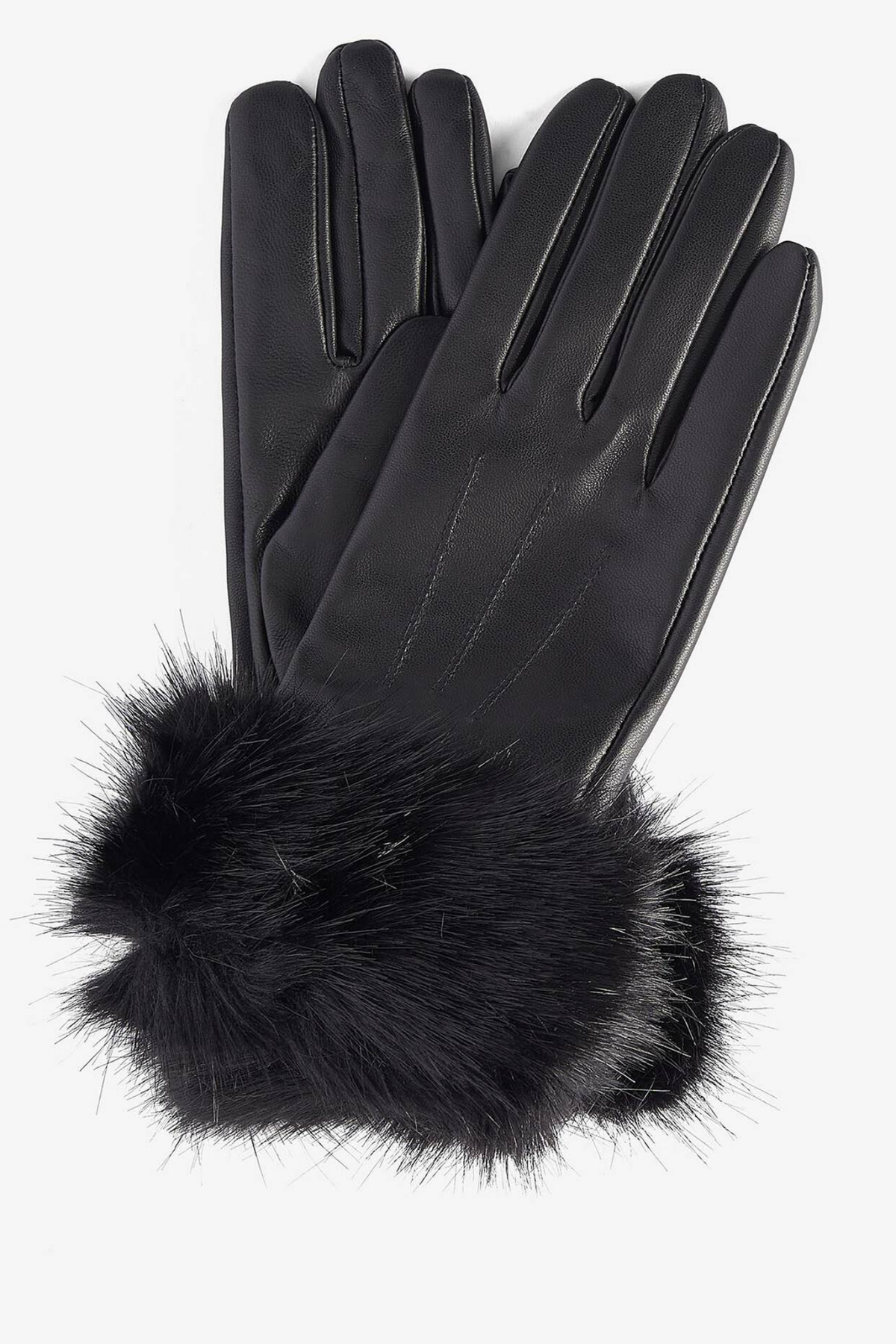 Barbour Fur Trim Gloves Black LGL0043 with black fur cuffs. You can Shop Barbour at Dotique