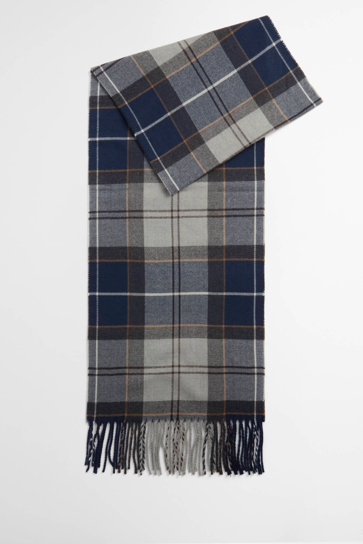 Barbour Galingale Scarf Grey USC0300 grey plaid fringed scarf Shop Barbour at Dotique