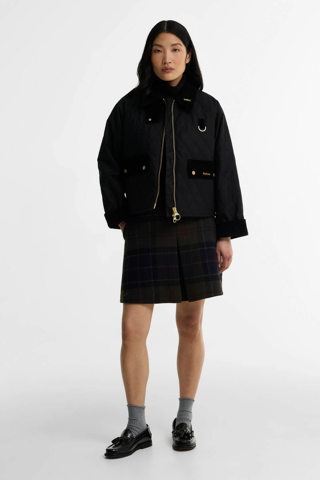 Barbour Icons Quilted Spey Jacket - Black worn by model. Shop Barbour at Dotique.