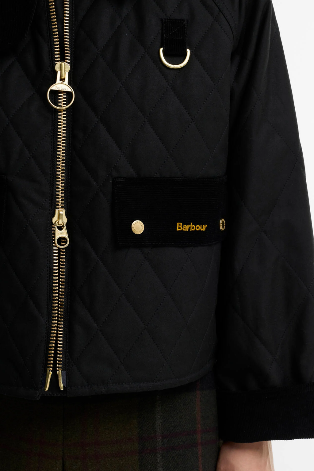 Barbour Icons Quilted Spey Jacket - Black quilted jacket detail. Shop Barbour at Dotique.