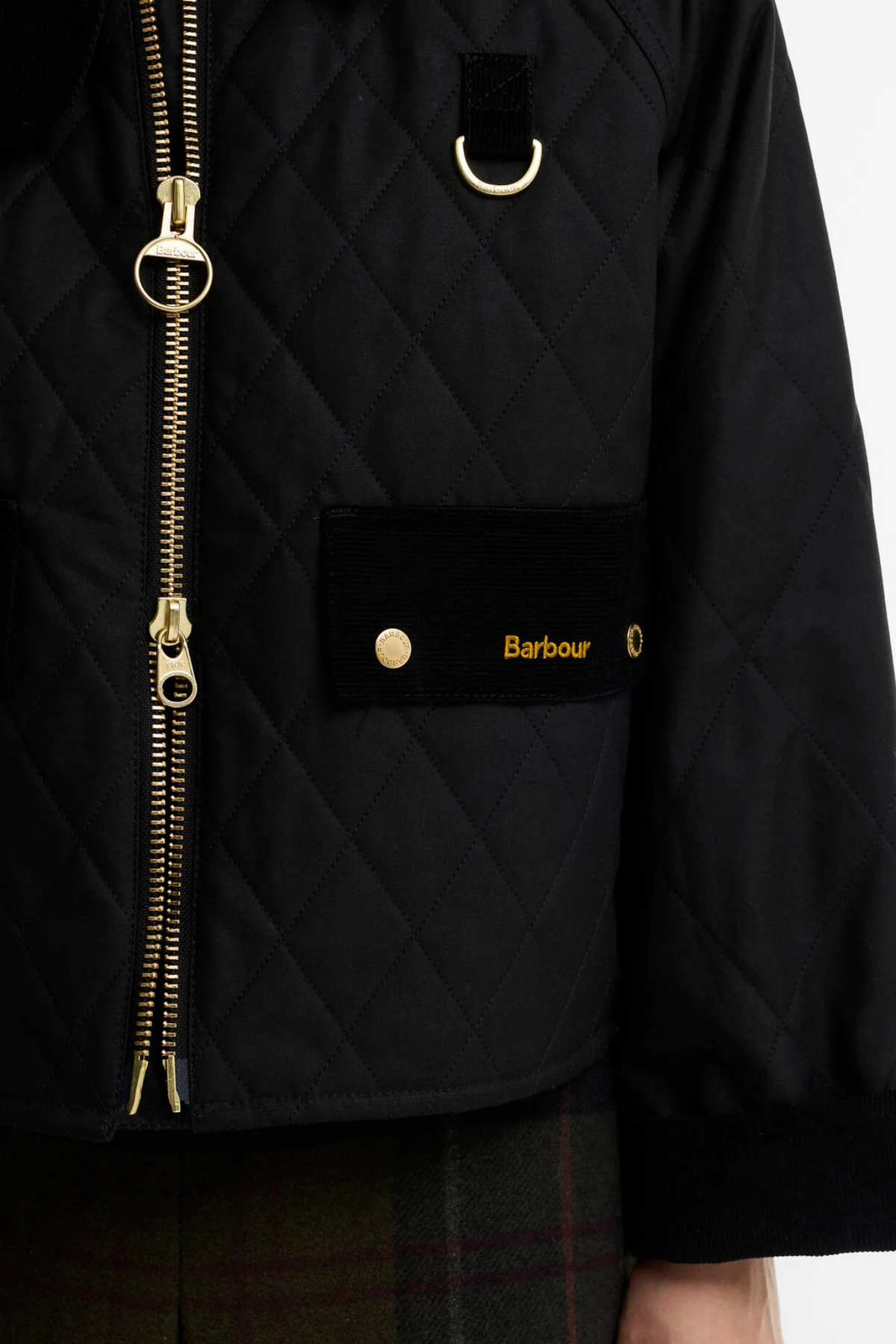 Barbour Icons Quilted Spey Jacket - Black quilted jacket detail. Shop Barbour at Dotique.