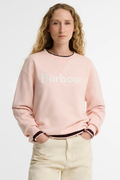 Barbour Hartland Logo Blush Pink Sweatshirt worn by model Barbour Shop Barbour at Dotique