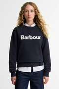 Barbour Hartland Logo Dark Navy Sweatshirt by Barbour on model Shop Barbour at Dotique