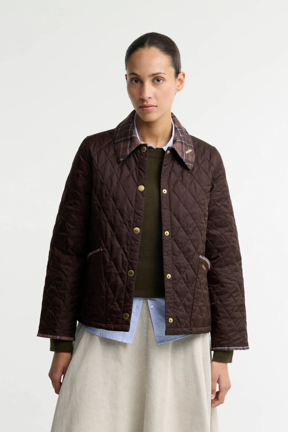 Barbour Icons Tartan Collar Cropped Liddesdale Quilted Jacket Rustic/Muted LQU1934