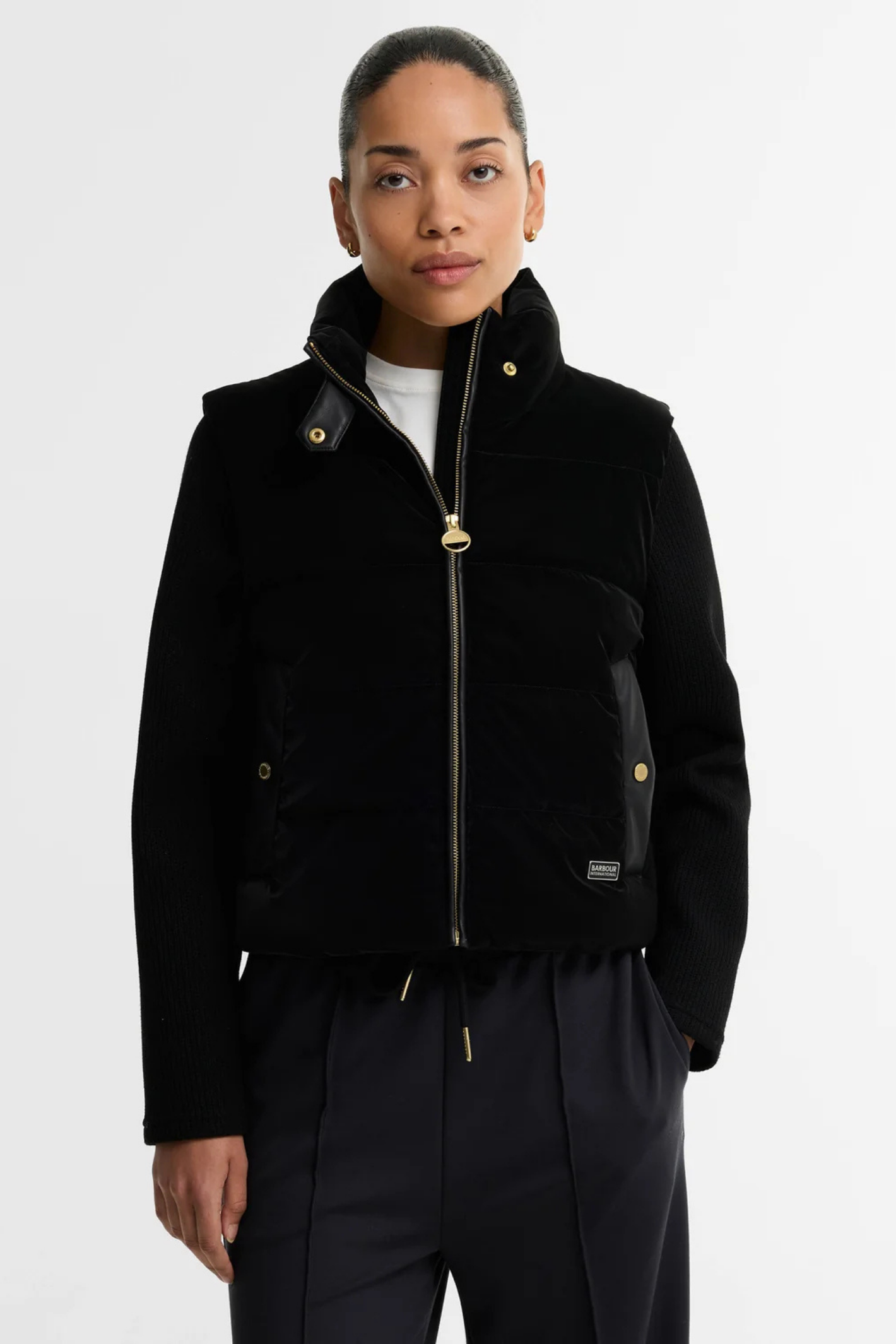 Barbour International Balaton Faux Velvet Quilted Sweat Black LQS0072