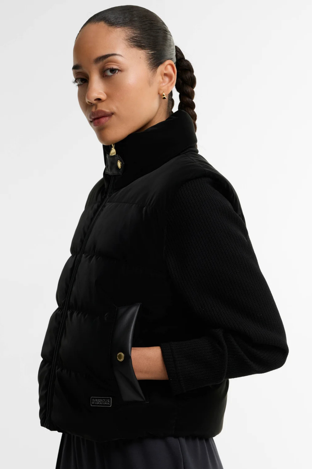 Barbour International Balaton Faux Velvet Quilted Sweat Black LQS0072