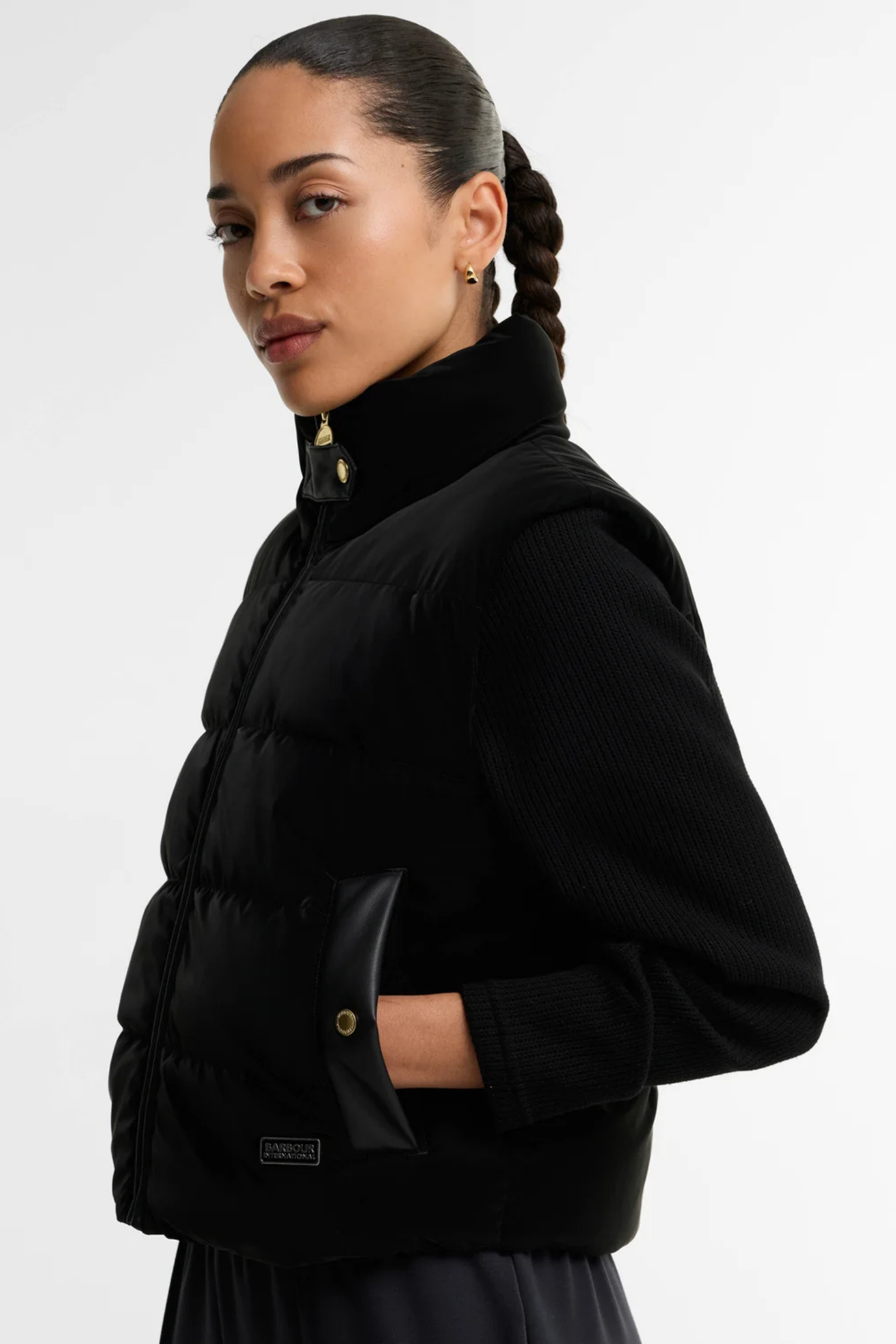 Barbour International Balaton Faux Velvet Quilted Sweat Black LQS0072