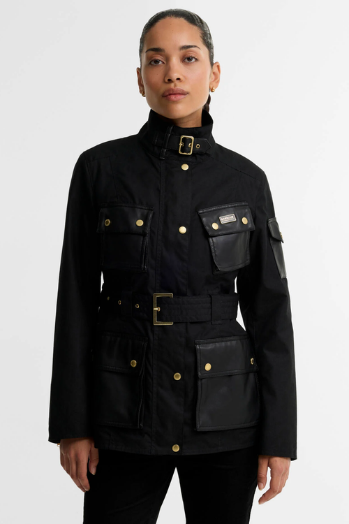 Barbour International International Heritage Wax Jacket Black/Northumberland Check LWX1556 Shop Barbour International Dotique