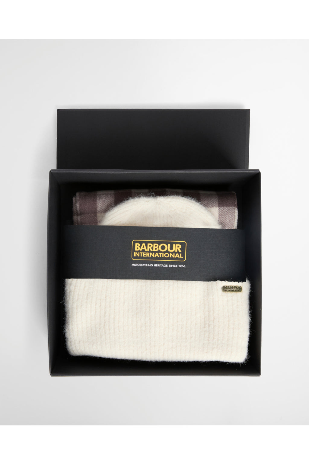 Barbour International Kemora Beanie & Scarf Gift Set Moonbeam/Truffle LGS0104