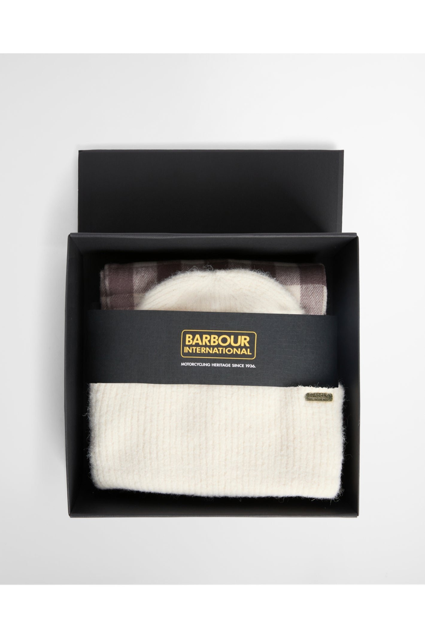 Barbour International Kemora Beanie & Scarf Gift Set Moonbeam/Truffle LGS0104