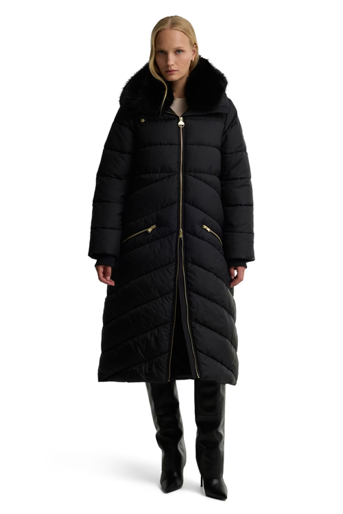 Barbour International Longline Cyrus Puffer Jacket LQU1916 Black on model Shop Barbour International at Dotique