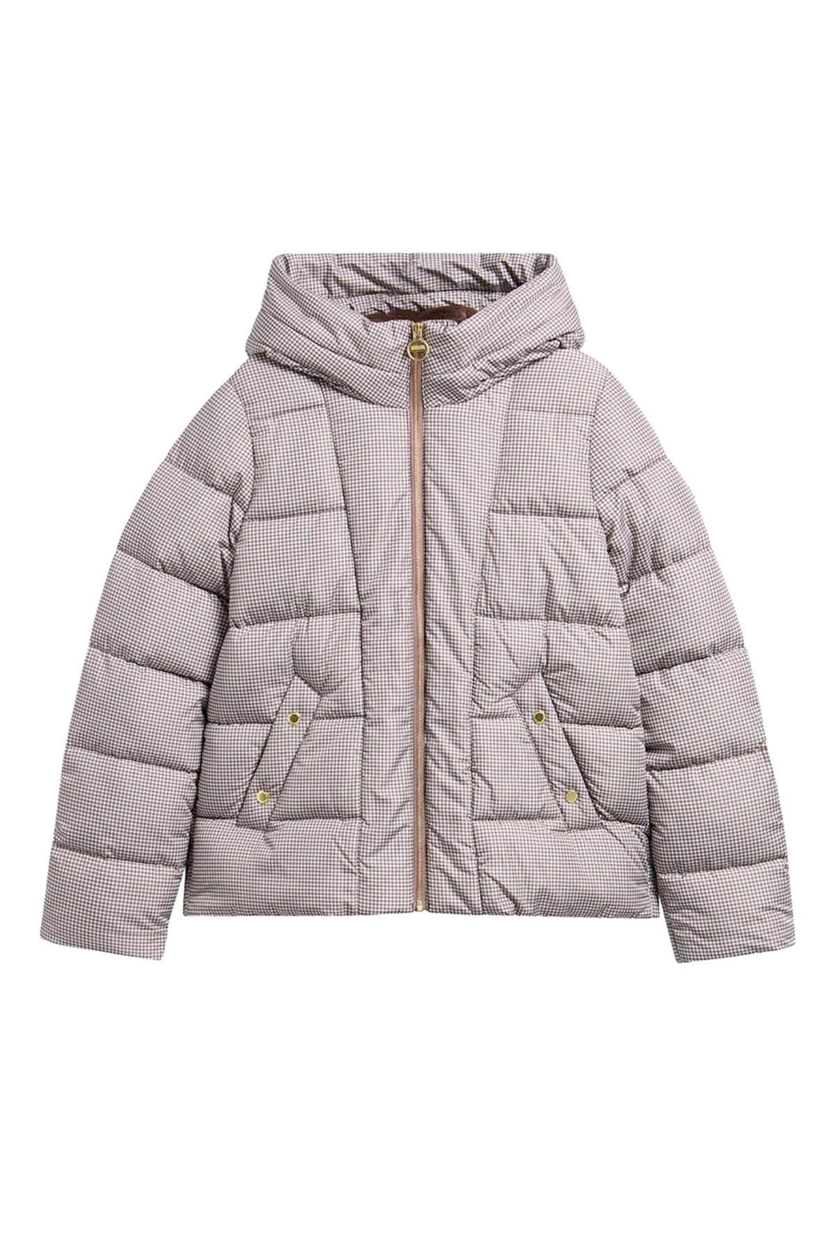 Barbour International Printed Brantley Puffer Jacket Truffle Northumberland Check LQU1913