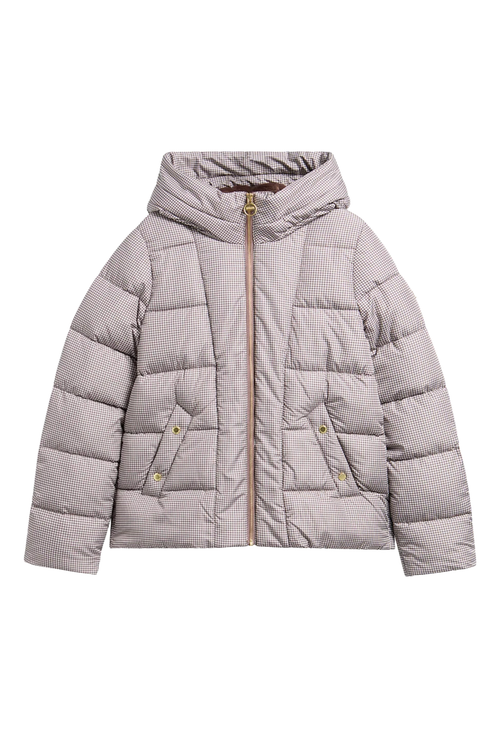 Barbour International Printed Brantley Puffer Jacket Truffle Northumberland Check LQU1913 Shop Barbour International Dotique