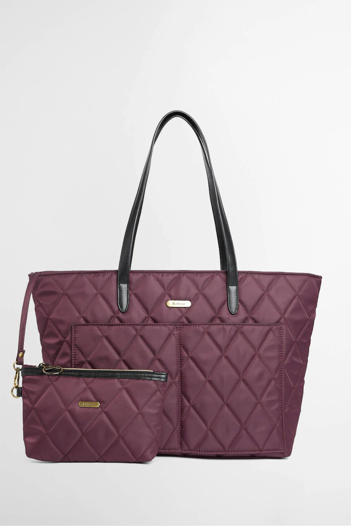 Barbour Quilted Tote Bag Fig LBA0395 quilted tote with pouch Shop Barbour at Dotique