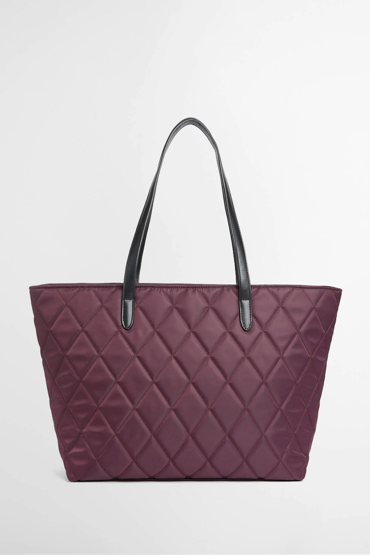 Barbour Quilted Tote Bag Fig LBA0395 in burgundy with black handles. Shop Barbour at Dotique.
