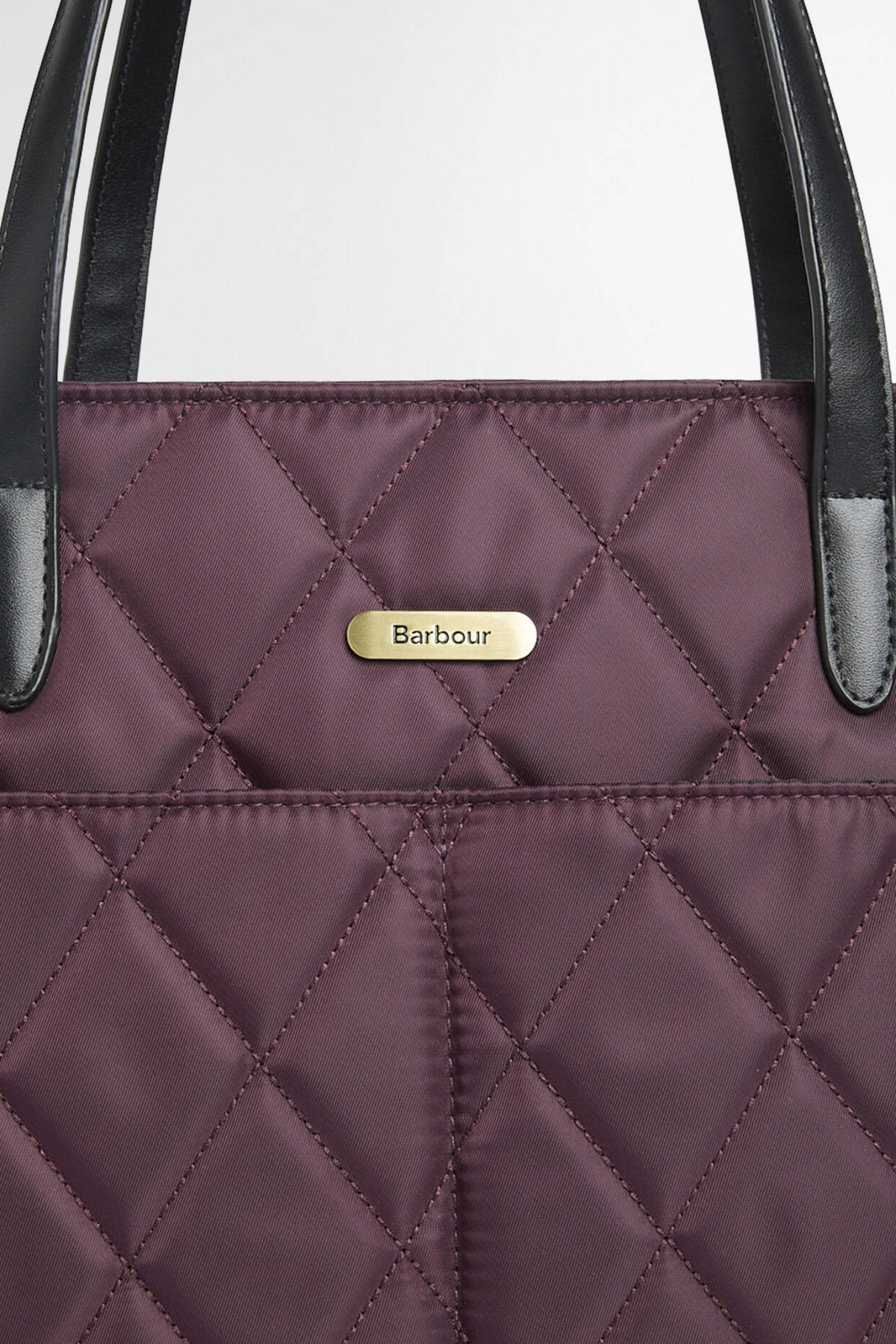 Barbour Quilted Tote Bag Fig LBA0395 quilted tote with black handles Shop Barbour at Dotique