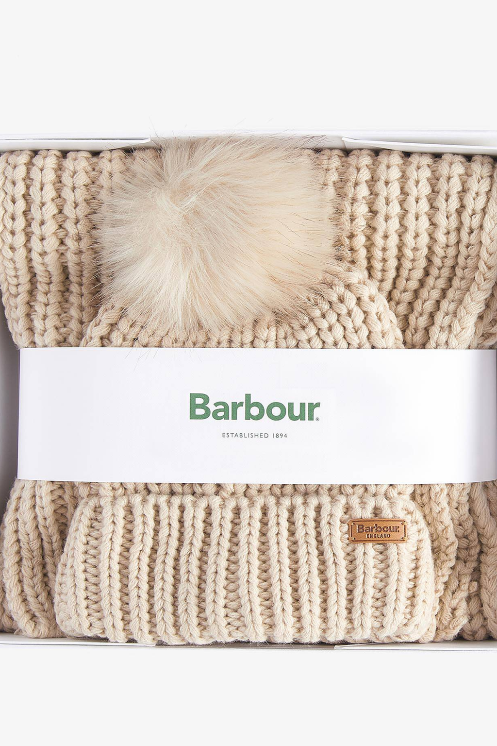 Barbour Saltburn Beanie & Scarf Gift Set Pearl LGS0023