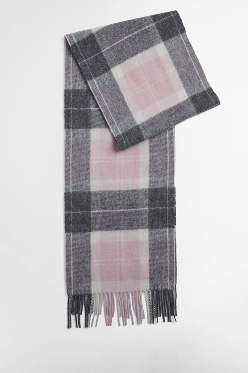 Barbour Tartan Scarf Pink/Grey Tartan LSC0129 pink and grey scarf Shop Barbour at Dotique
