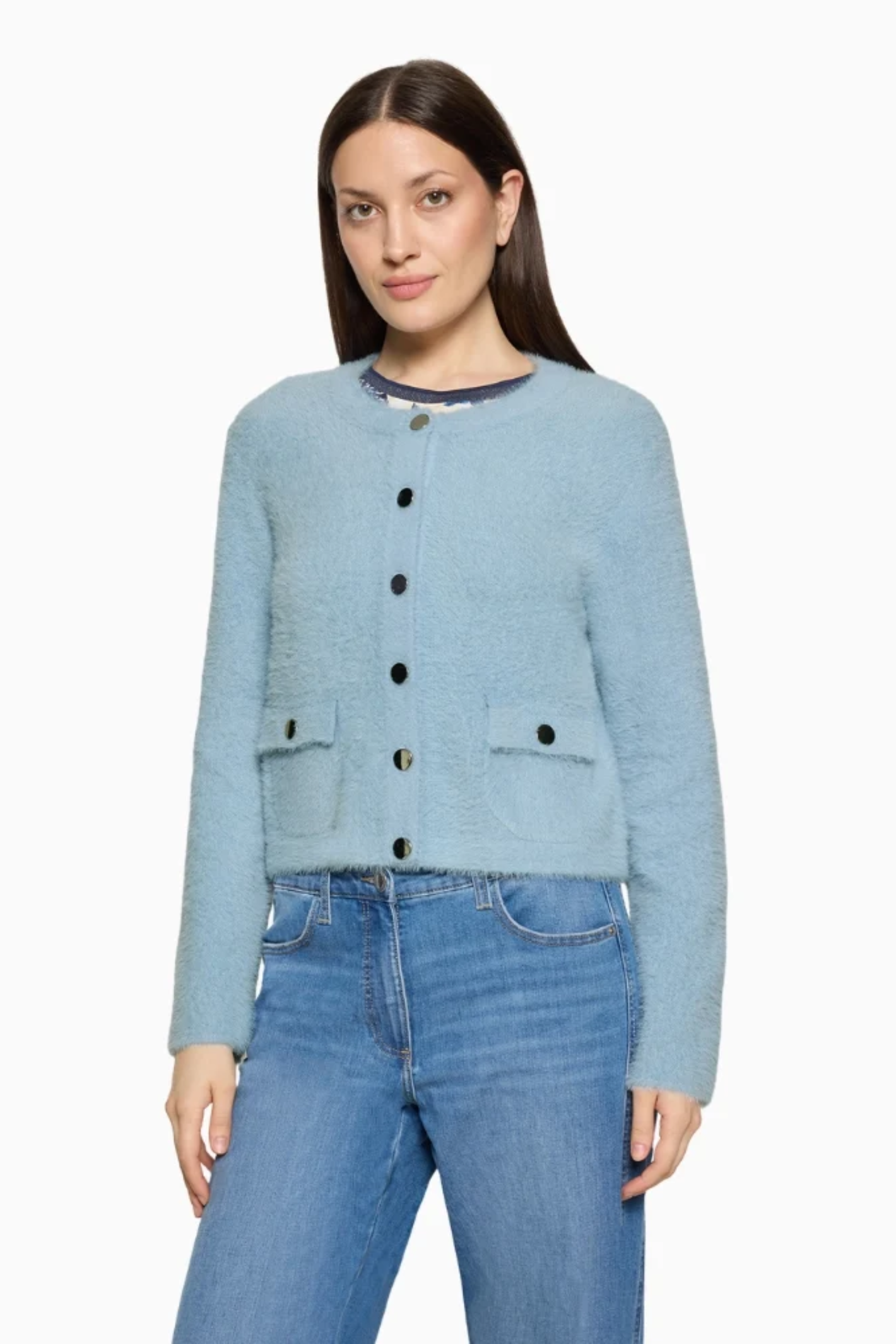 Betty Barclay 5496/2034 Knitted Jacket with Front Pockets Sky Blue