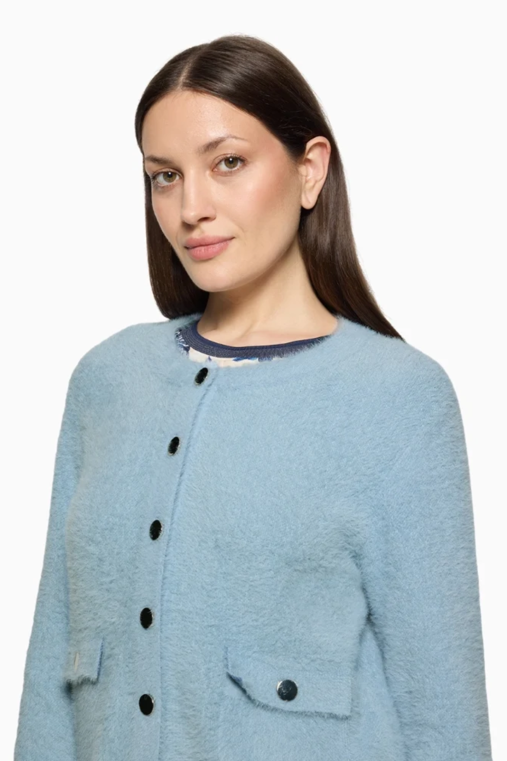 Betty Barclay 5496/2034 Knitted Jacket with Front Pockets Sky Blue