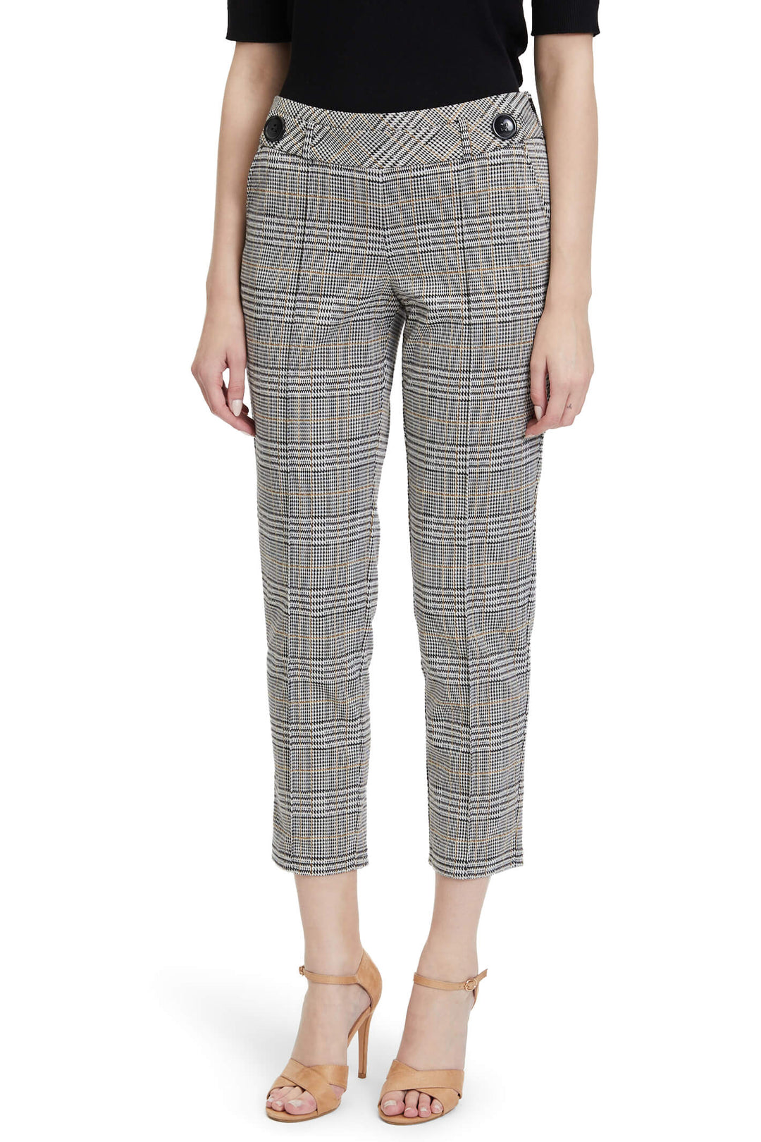 Betty Barclay 6811 2145 9875 Black Beige Checked Ankle Grazer Trousers - Dotique Chesterfield