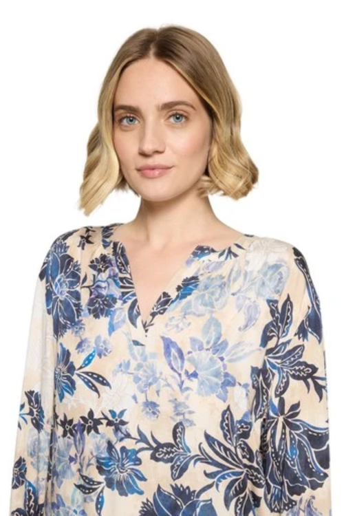 Betty Barclay 8117/1703 Floral Blouse Beige/Blue worn by model Shop Betty Barclay at Dotique