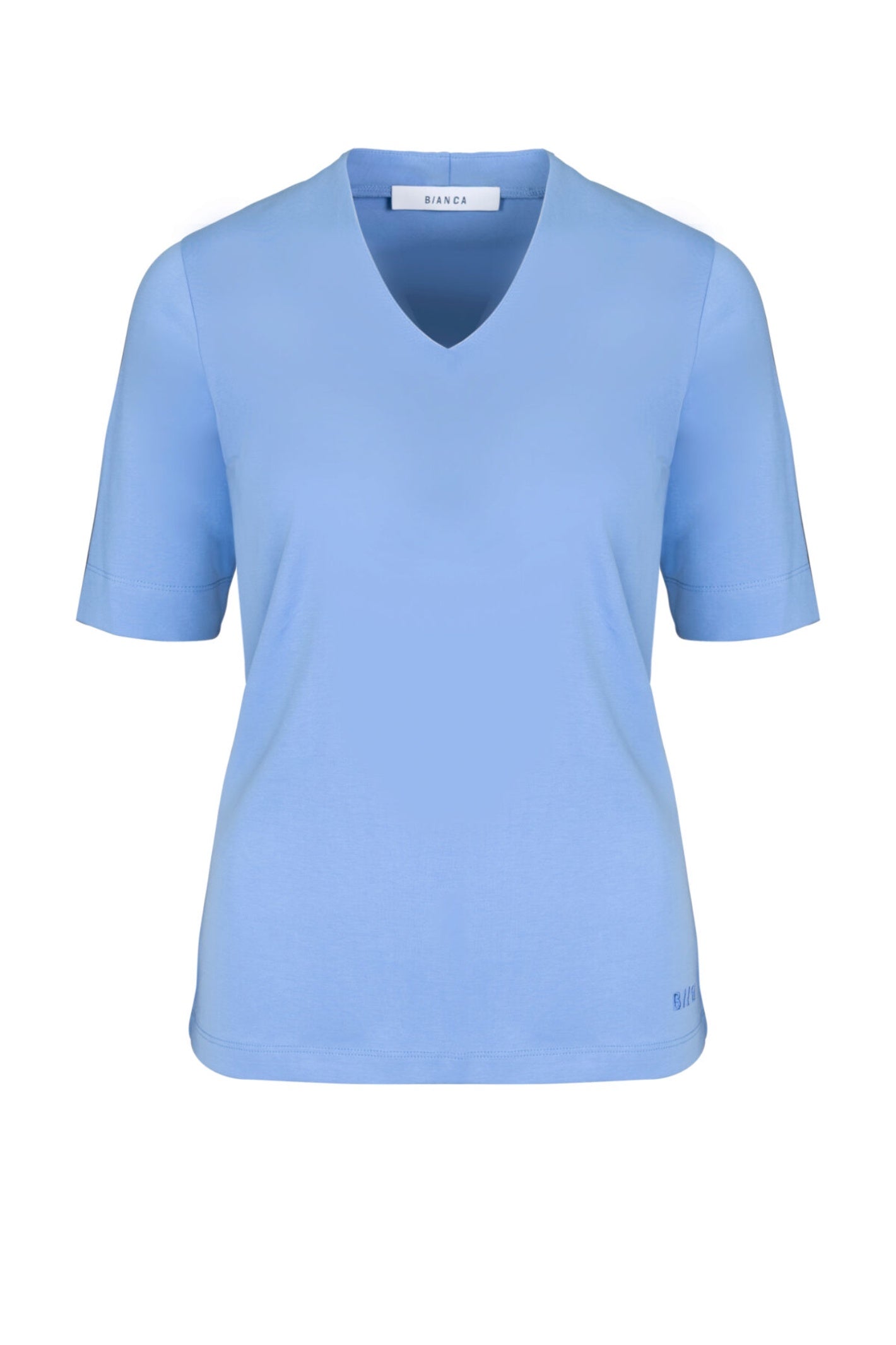 Front view of Bianca 76004 Edira V-Neck T-Shirt Lake Blue by bianca, shop bianca collection at Dotique