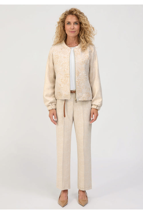 Model wearing Bianca 70023 Denver Beige Mix Trousers by bianca, shop bianca collection at Dotique front view
