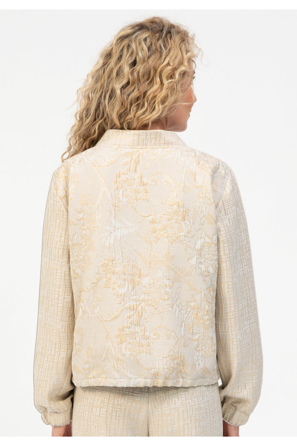Rear view of model wearing Bianca 74032 Rachel Textured Jacket Beige Mix by bianca, shop bianca at Dotique