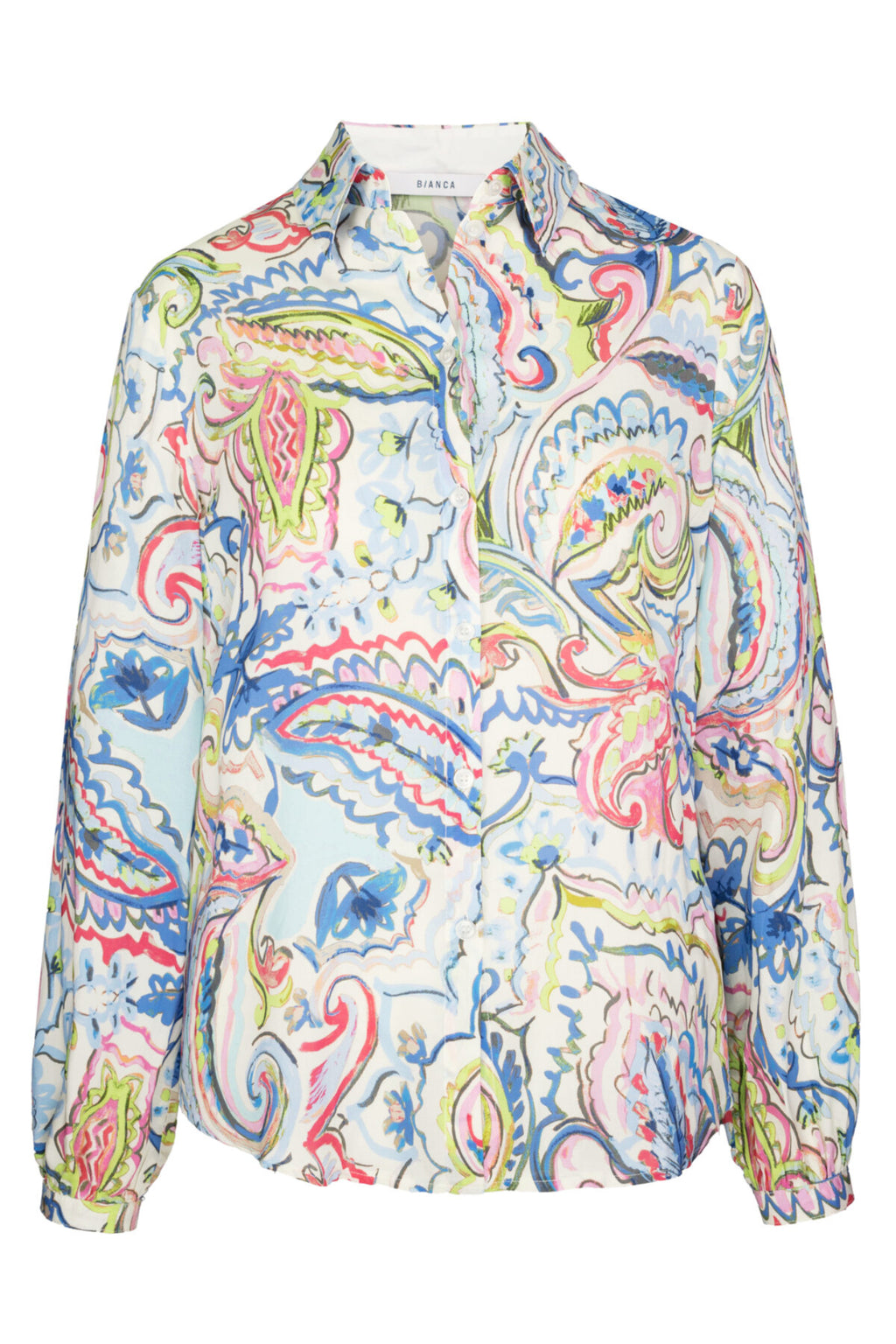 Front view of Bianca 75002 Adina Printed Shirt Blouse Blue Mix by bianca, shop bianca at Dotique