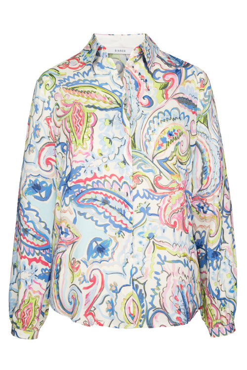 Front view of Bianca 75002 Adina Printed Shirt Blouse Blue Mix by bianca, shop bianca at Dotique