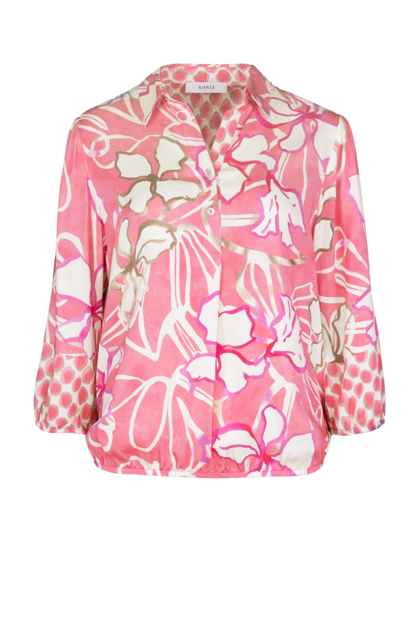 Front view of Bianca 75033 Adina Printed Blouse Red Mix by bianca, shop bianca collection at Dotique