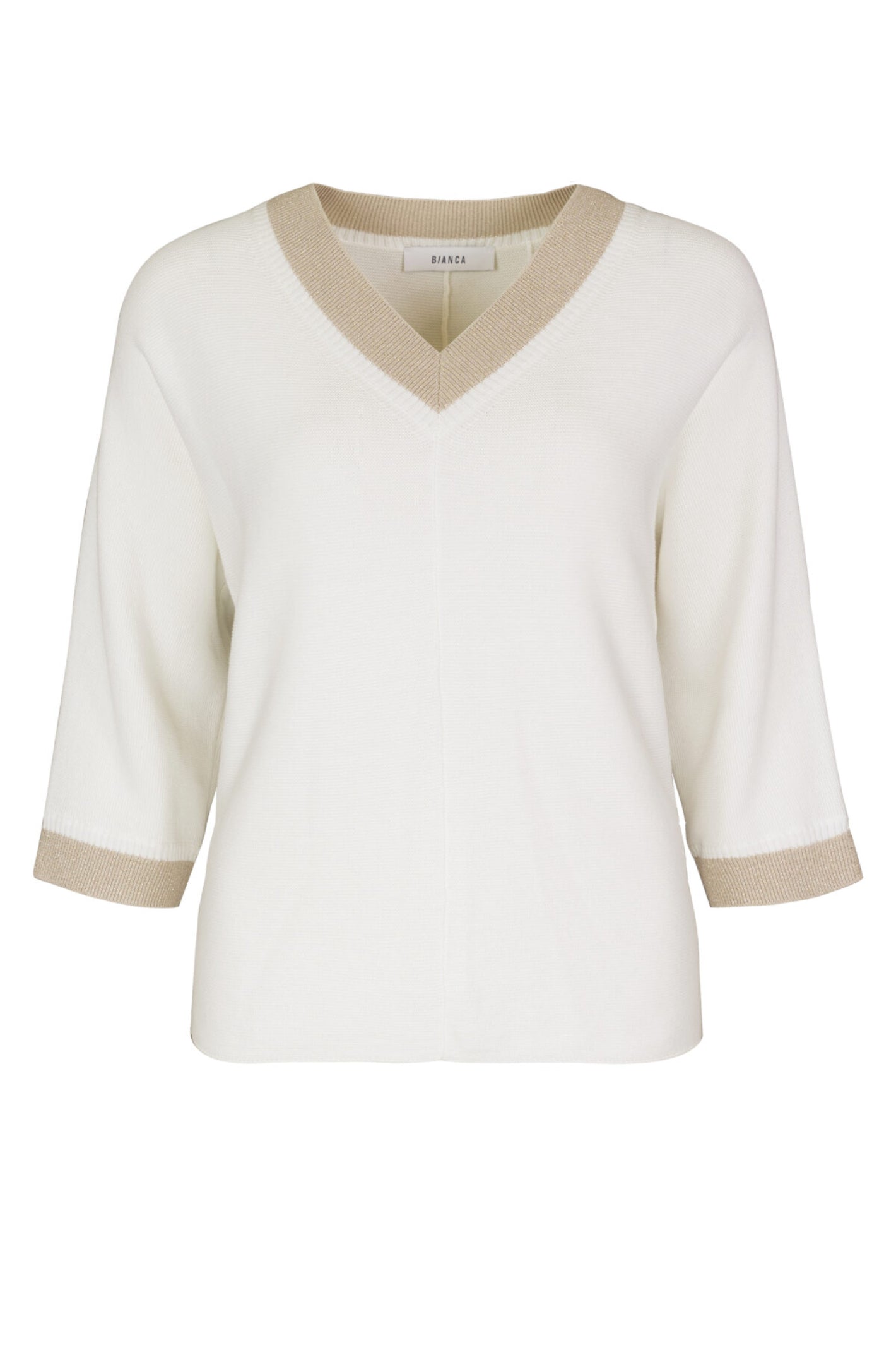 Front view of Bianca 78005 Dita Strick Ivory Jumper by bianca with contrast trim, shop bianca at Dotique