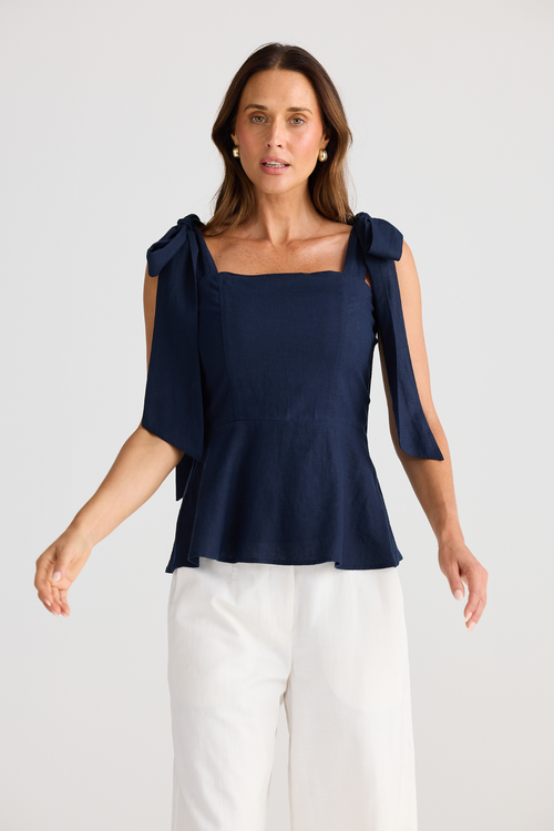 Brave + True Pippa Top BT25372-1 in navy with tie shoulder straps – Dotique