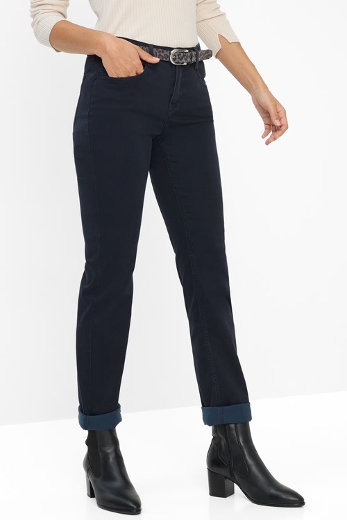 Brax 71-1707 22 Mary Winter Dream Five-Pocket Straight Leg Jeans Dark Blue on model. Shop Brax at Dotique
